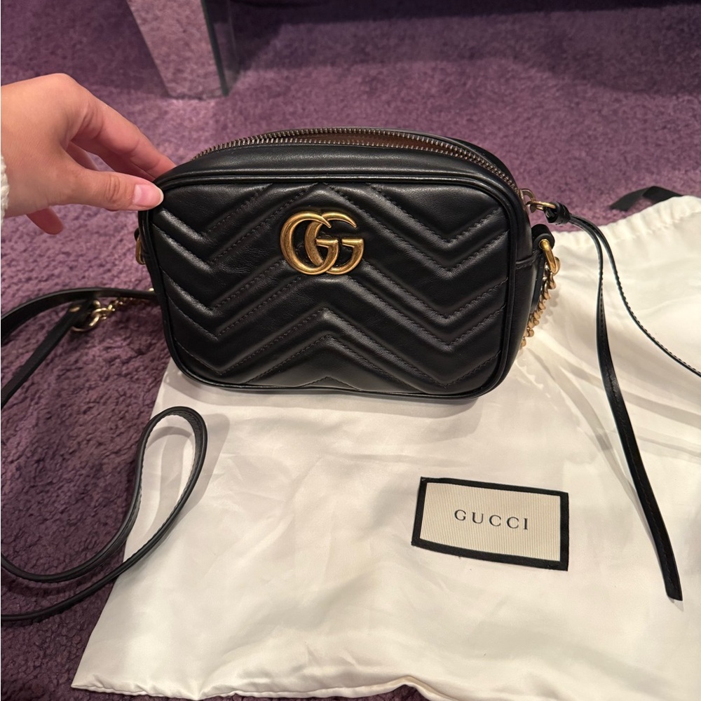 Gucci GG Marmont Quilted Crossbody Mini Black Leather